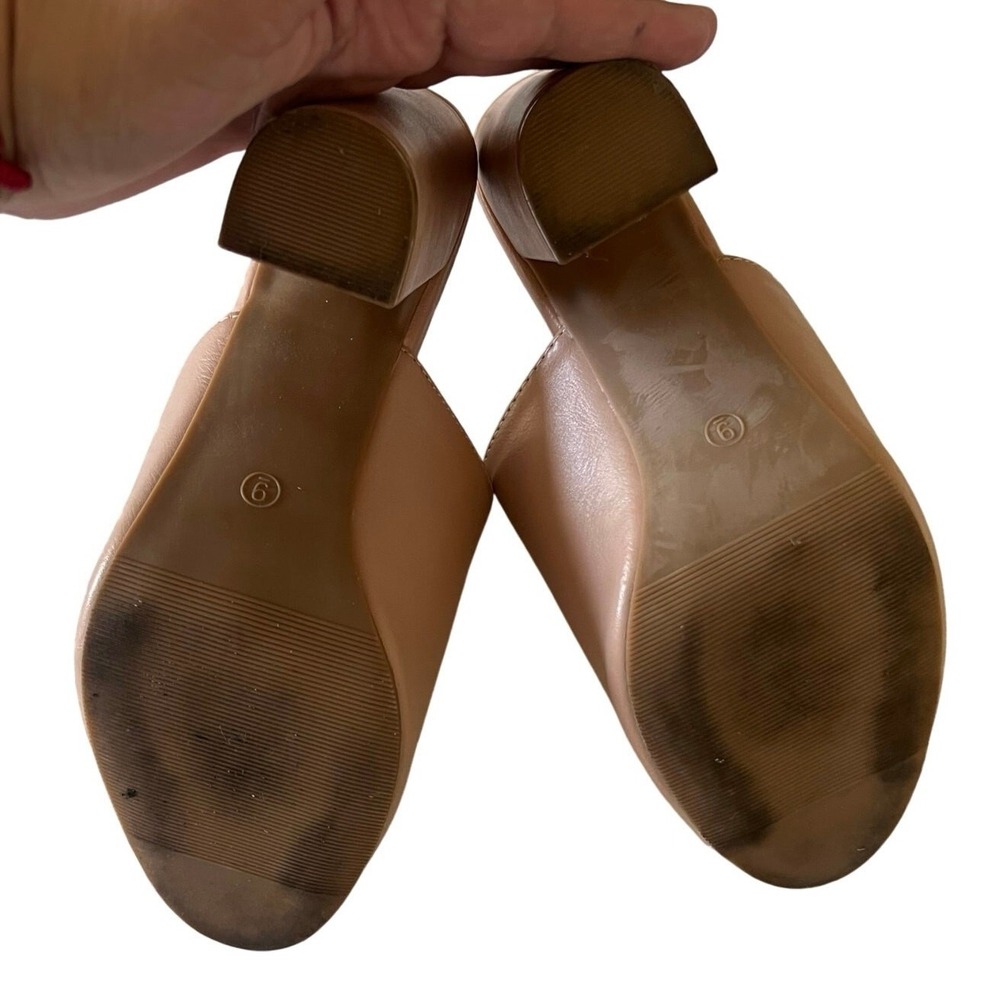 Trary Women Nude Peep Toe Block Heel Mules Tan Slip On Sandals Size 9 - Picture 5 of 6
